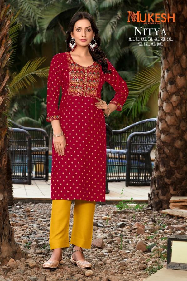 Mukesh Nitya Rayon Gold Print Embroidered Kurti Collection